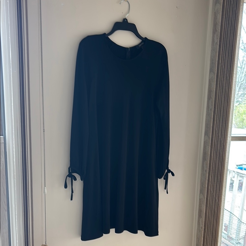 Karen Kane Blue Bishop Sleeve Crew Neck Dress
